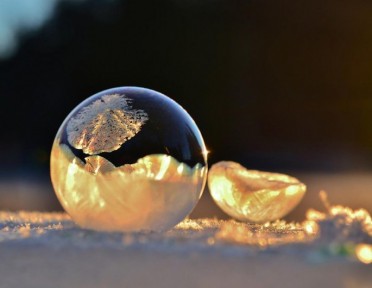 Finding beauty in unexpected places: a bubble blow from soapy water and frozen solid because of the unusually cold tempratures. An apt image for this cold New Year.