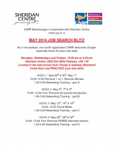 CARP Mississauga and Sheridan Mall invite you to the Ma 2014 Job blitz