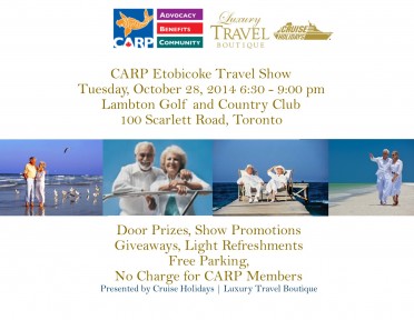 CARP Mississauga invited to Free Travel Show