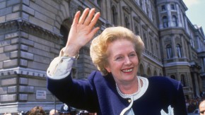 British Prime Minister Margaret Thatcher outside 10 Downing Street, London, on general election day, 11th June 1987. The vote resulted in the third consecutive victory for Thatcher's Conservative Party. (Photo by Fox Photos/Hulton Archive/Getty Images)