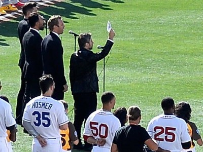 SAN DIEGO, CA - JULY 12: The Tenors, musicians based in British Columbia, perform 'O Canada' prior to the 87th Annual MLB All-Star Game at PETCO Park on July 12, 2016 in San Diego, California. (Photo by Denis Poroy/Getty Images) ORG XMIT: 634458327